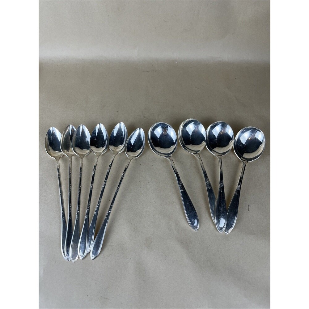 NEW ENGLAND SILVER‎ PLATE 1919 ROSEMARY 6 ICED TEA SPOON & 4 Serving Spoon